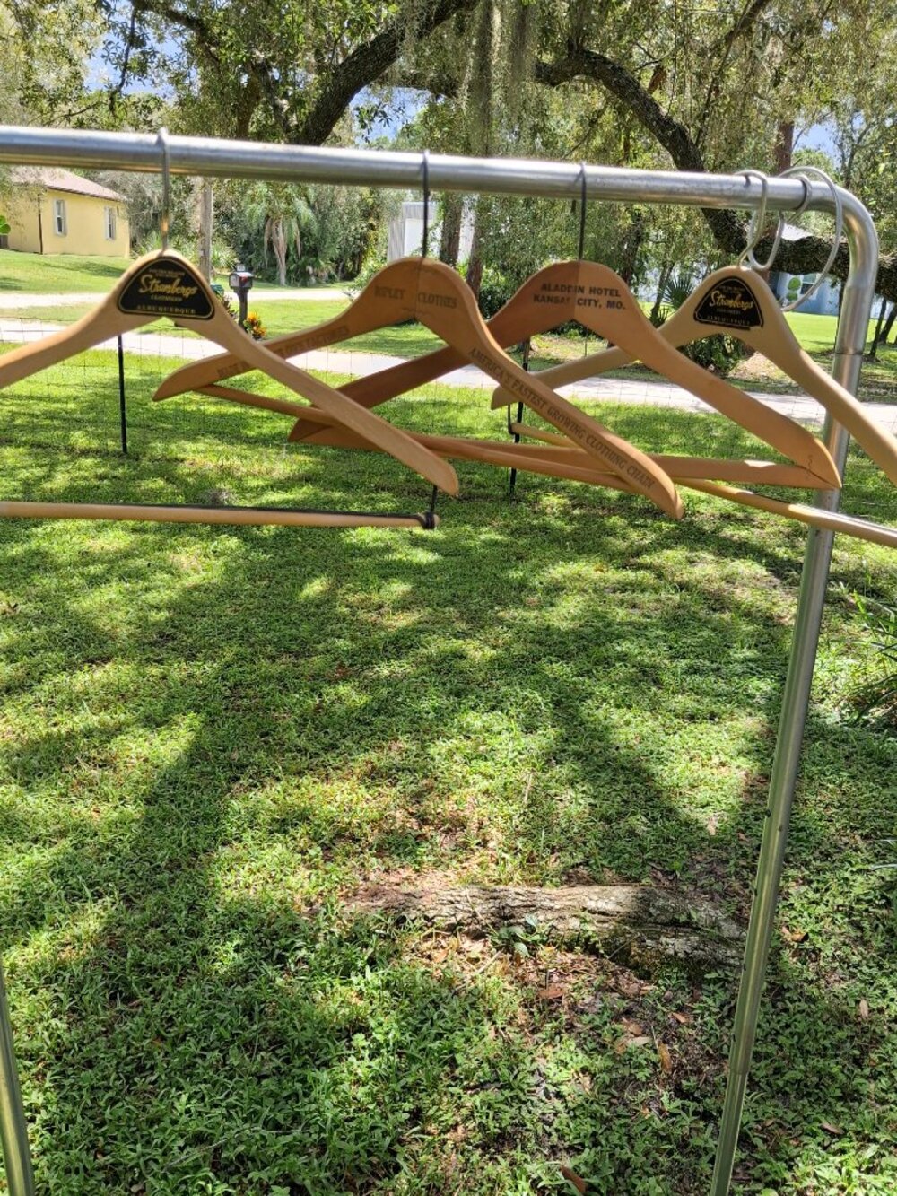 vintage branded wooden hangers